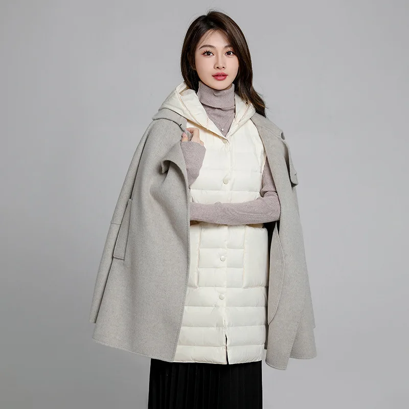 Women Light Thin White Duck Down Waistcoat Coat New Autumn Winter Sleeveless Hooded Vest Jakcet Ladies Casual Long Tank Outwears