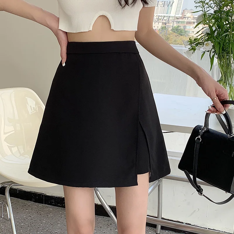 Black High Waist A-Line  Skirt Women's Spring Autumn 2025 New Style Slimming Pencil Skirt with Slit for Young Women