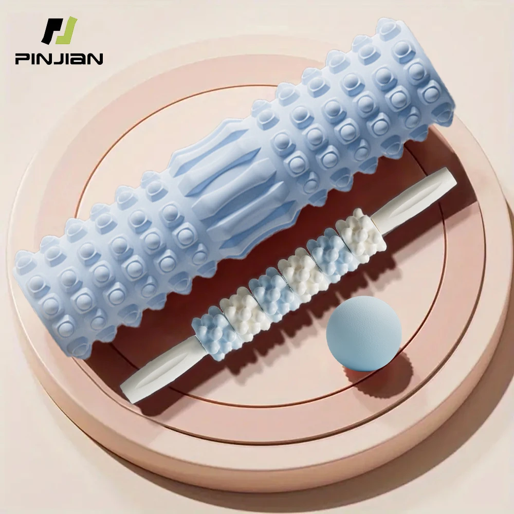 3pcs Yoga Training Roller Set Foam roller, Massage stick, Massage balls For Sports Shaft Fitness Lumbar Back Muscle Relaxation