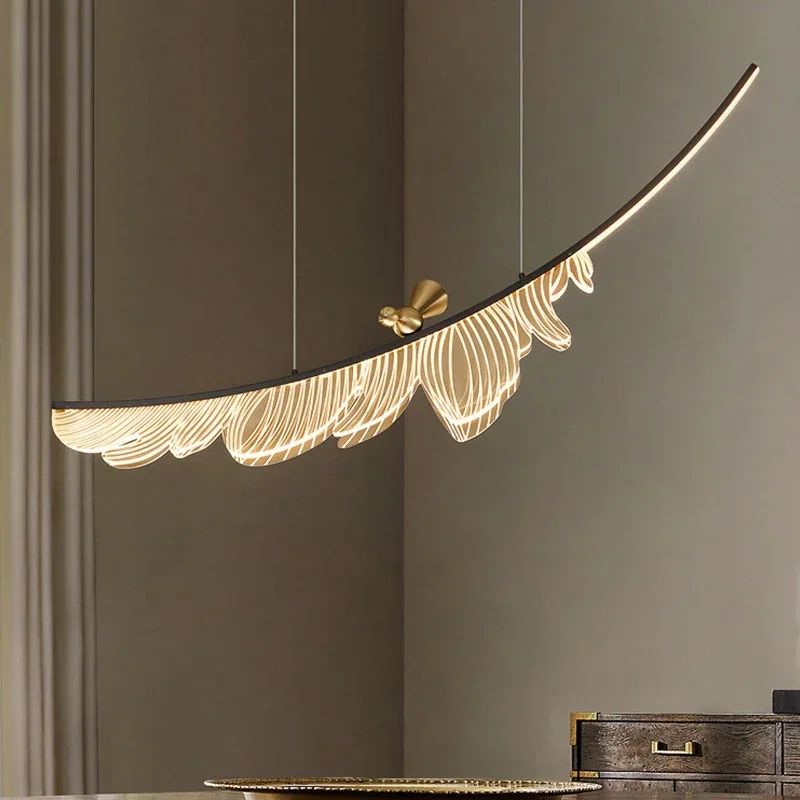 2026 Creative Restaurant Chandelier Bar Designer Simple Modern Luxury Drawing Room Exhibition Hall Feather Pendant Lamp