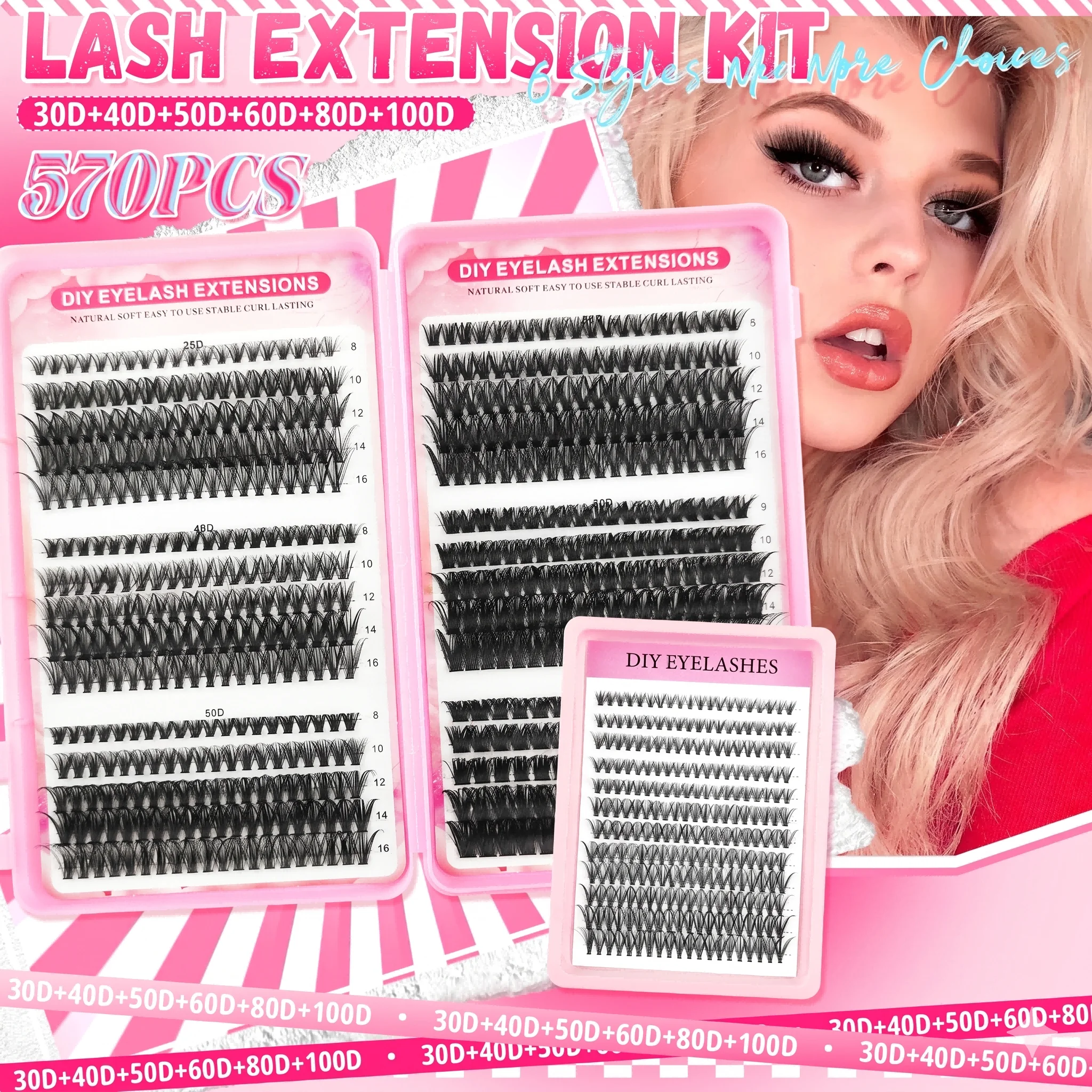 D Curl Cluster Lashes DIY Lash Extension Kit Natural Fluffy Individual Lashes Soft Ultra-Fine Band False Eyelashes