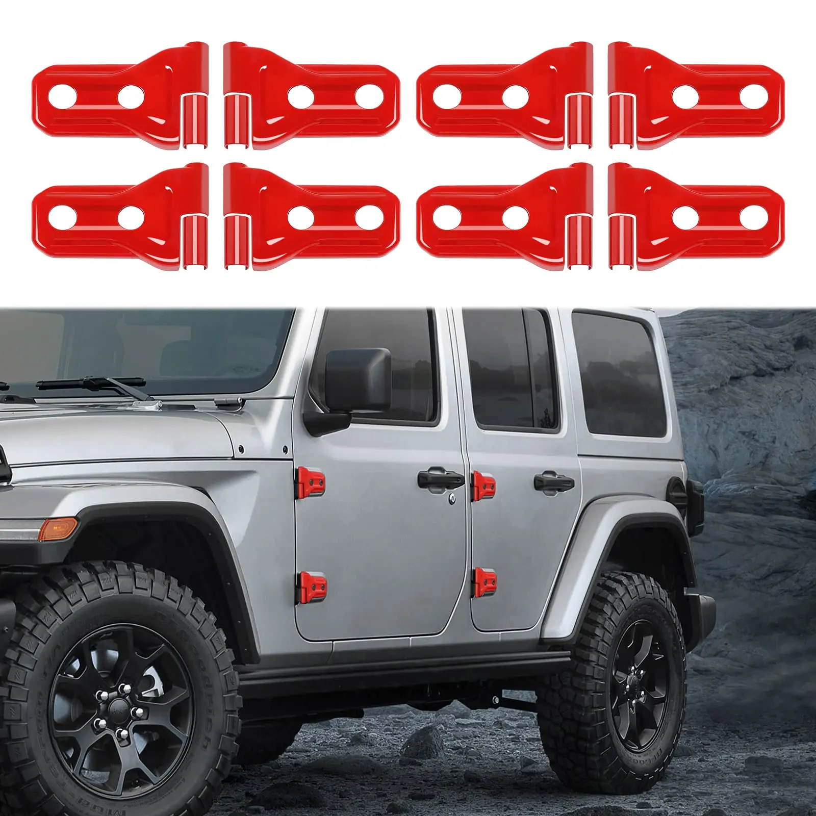 

Red Door Hinge Covers For Jeep JL 4-Door & Gladiator JT 2018-2024 – 8pcs Exterior Trim Accessories