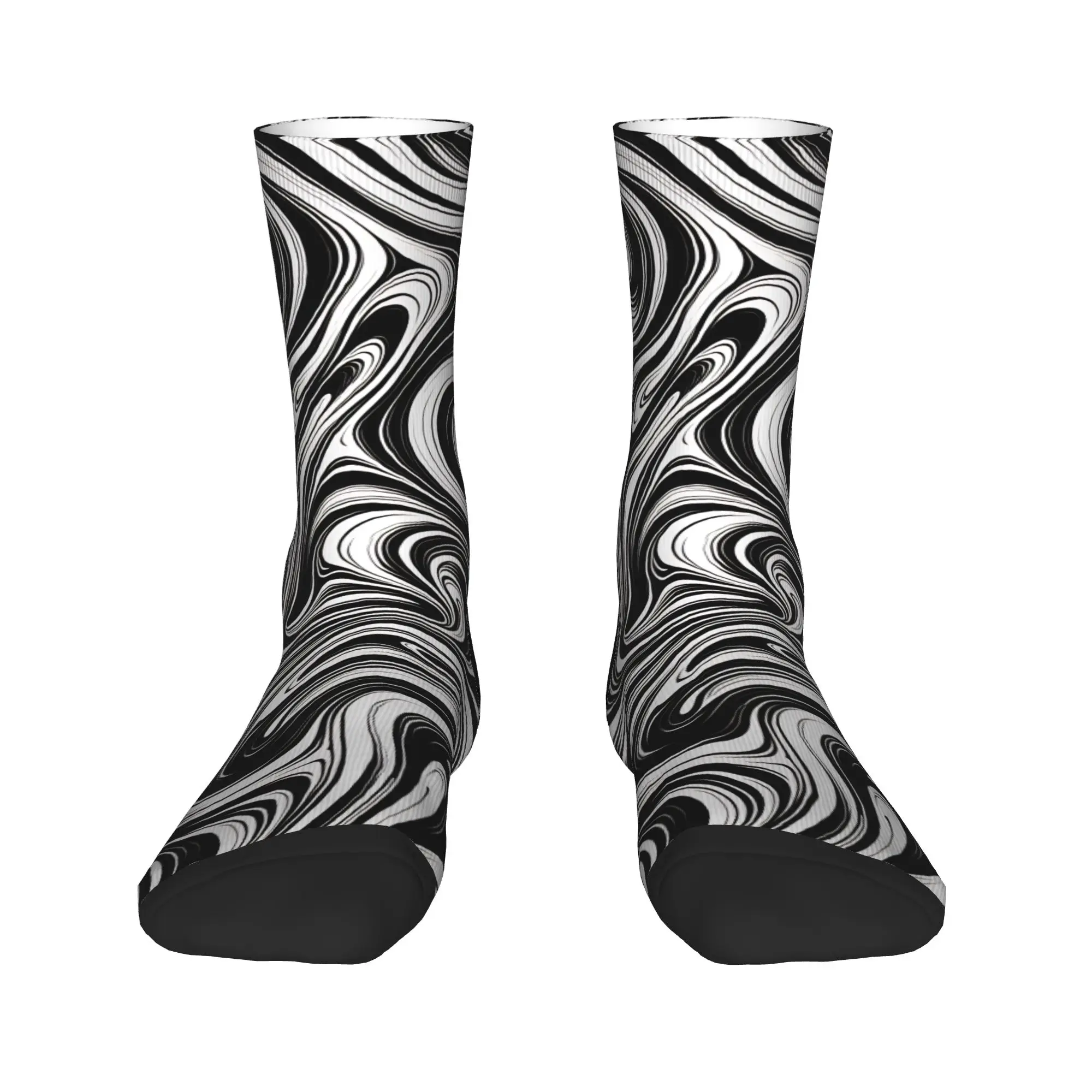 Black White Abstract Swirl Texture Stockings Women Men Socks Medium Soft Harajuku Socks Autumn Running Sports Anti-Slip Socks