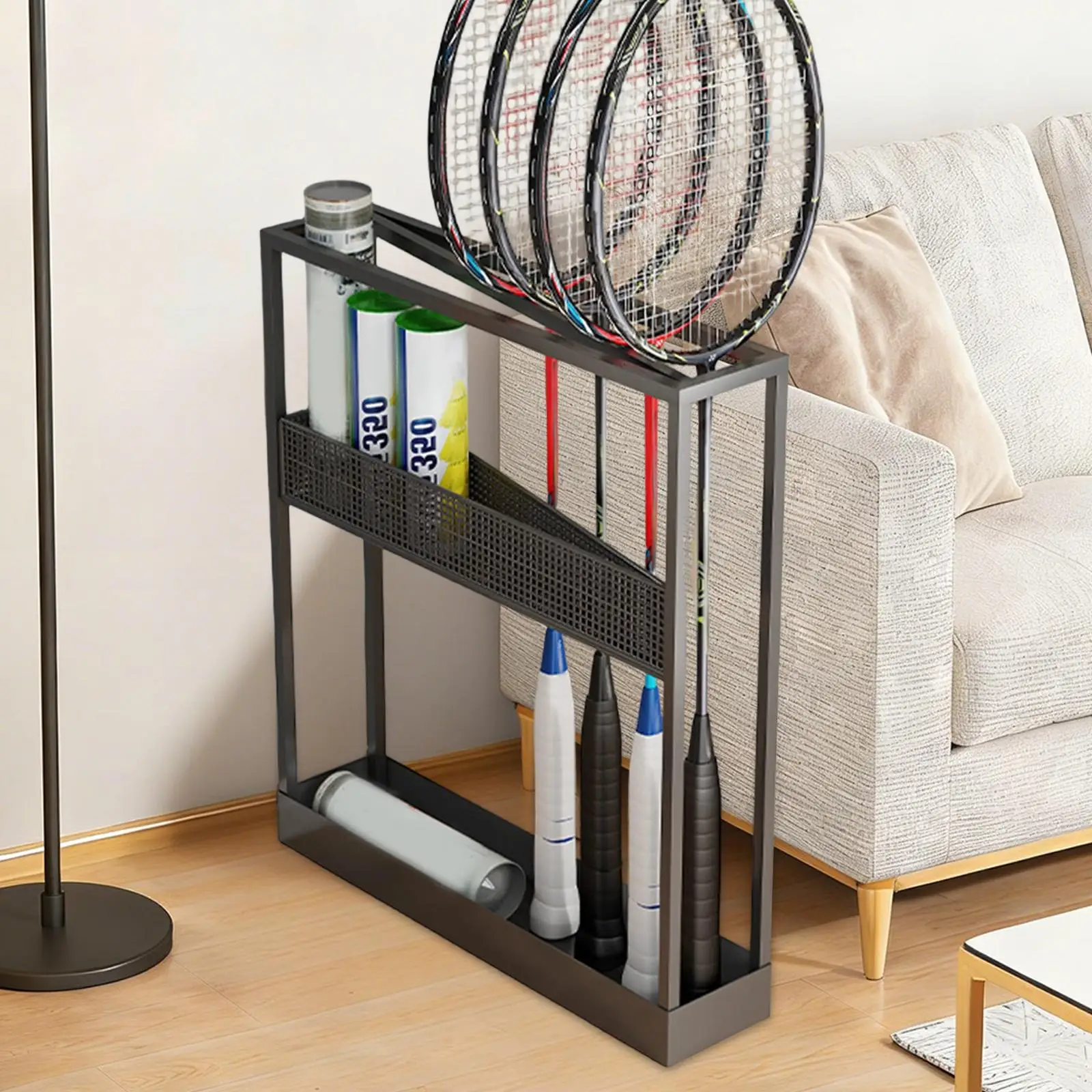 

Многофункциональная подставка для ракеток для бадминтона, органайзер из железа, устойчивая, большой вместимости, для дома и стадиона