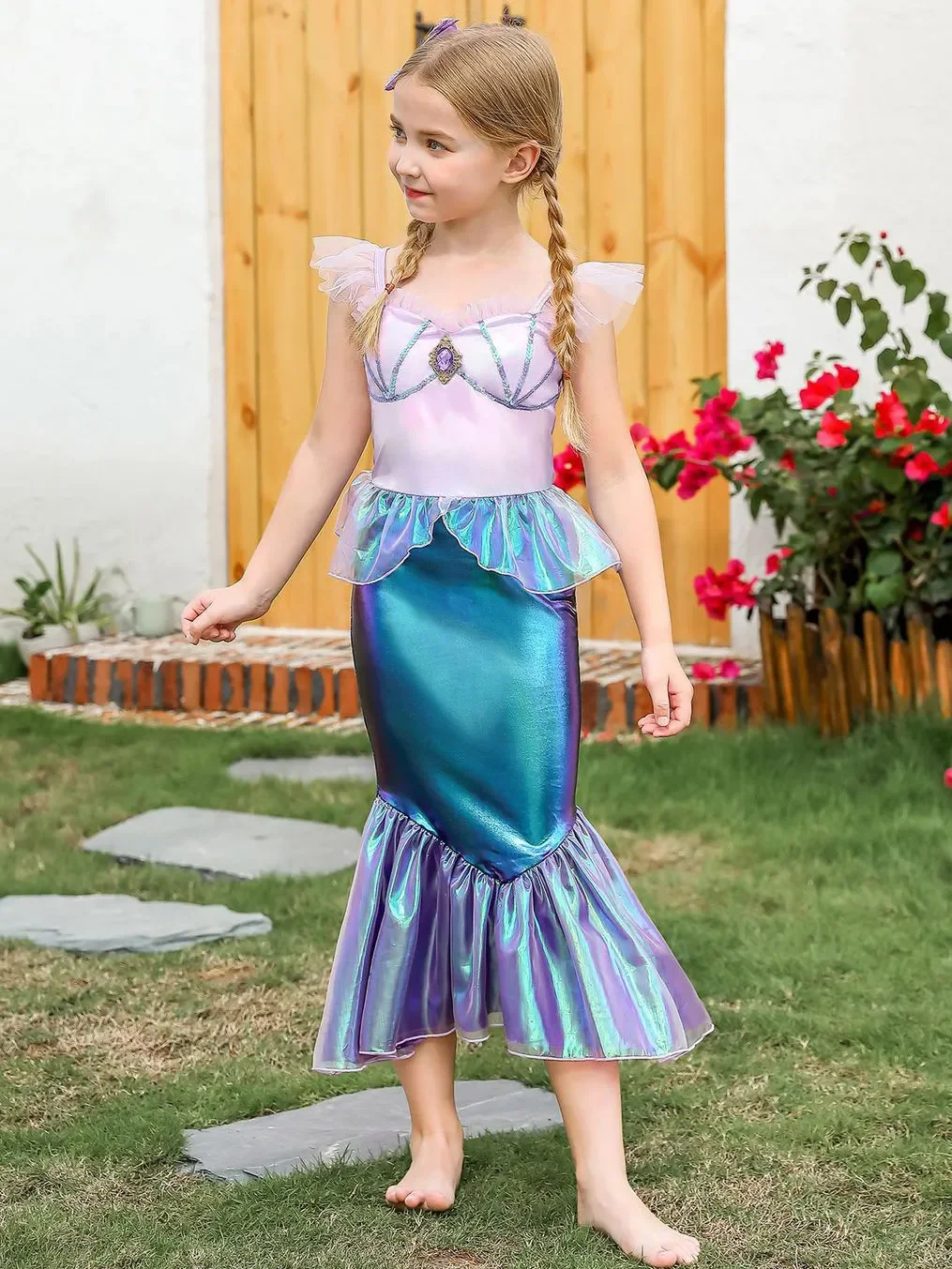 Vestido de sirena para niña, disfraz de princesa para fiesta de cumpleaños, Halloween