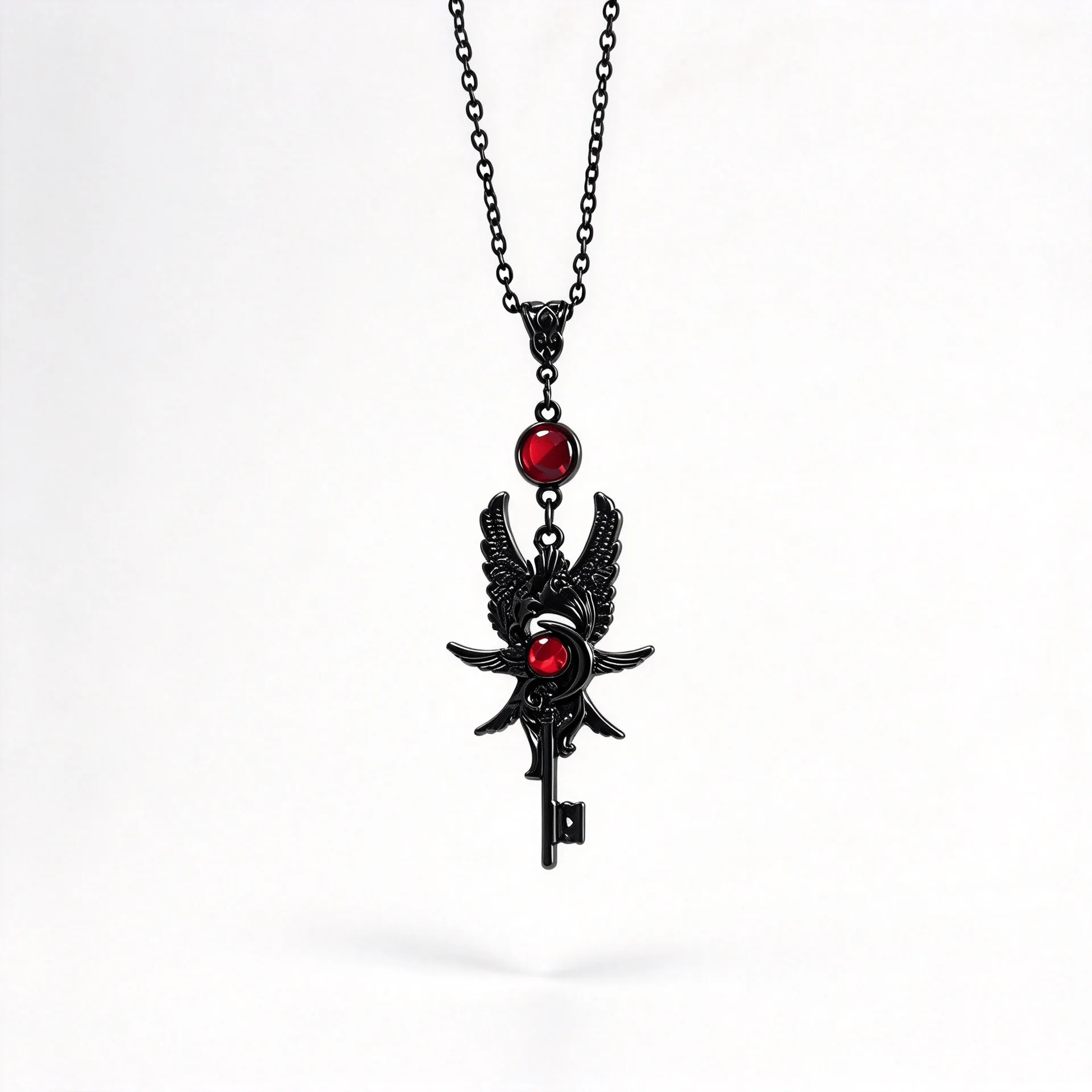Gothic Black Angel Wings Pendant Necklace Hazbin Hotel Key Necklace with Red Cabochon