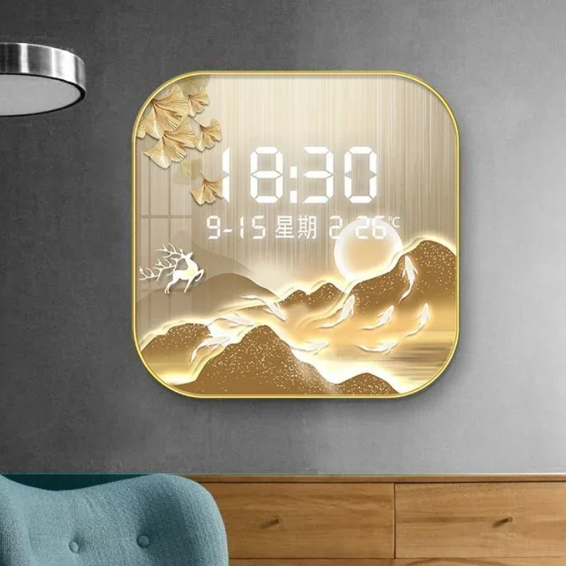 

New simple digital display cushion clock porch decorative painting square wall clock creative living room clock