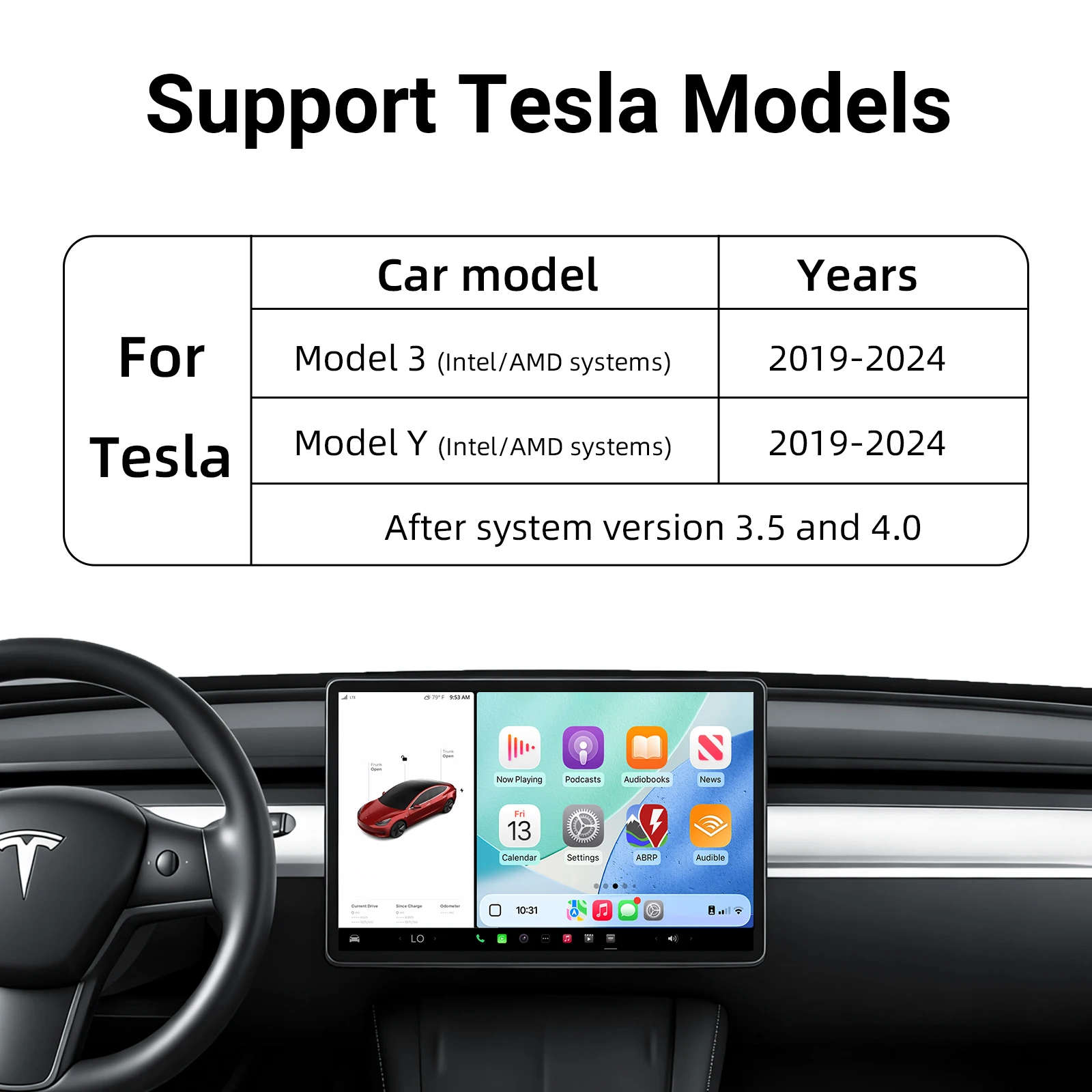 Tesla Model 3 & Y CarPlay Android Auto Decoder Box Retrofit Module - Wireless & Wired OEM Style Upgrade Kit for 2019-2024 Models