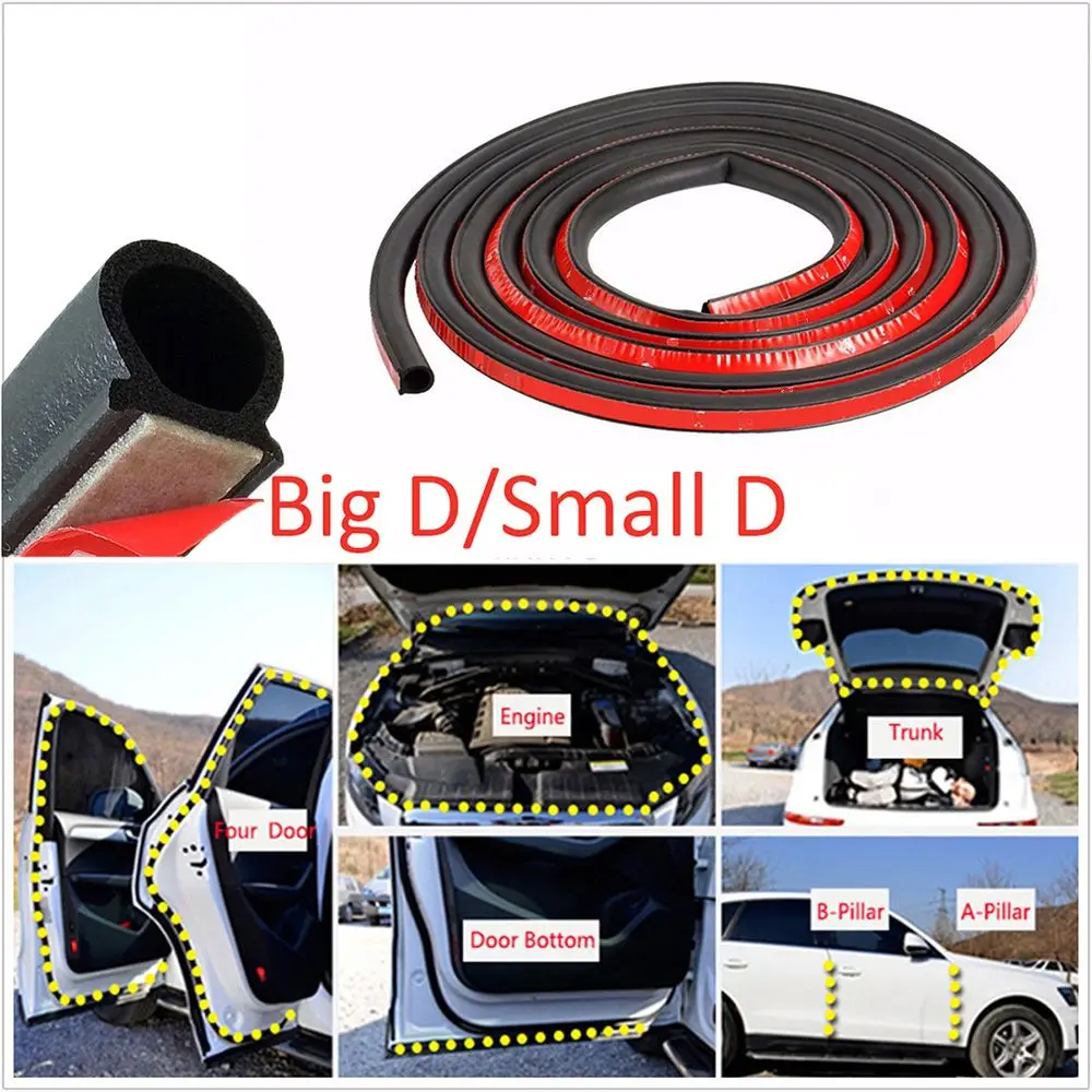 2m/5m Car Pillar Door Edge Moulding Trim Weather-strirp Rubber Seal Strip D-Shape Auto Insulation