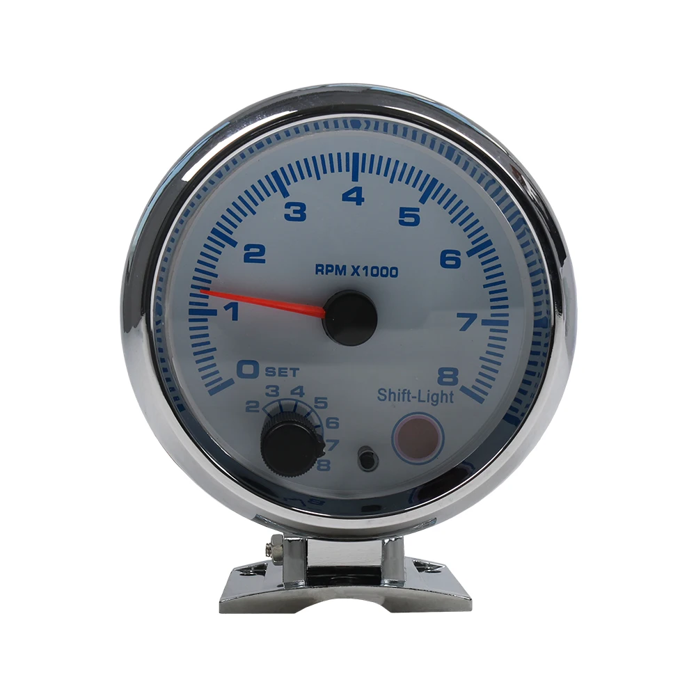 

3.75 Inch 0-8000 RPM Tachometer Gauge with Shift Light Chrome Car RPM Meter Automotive