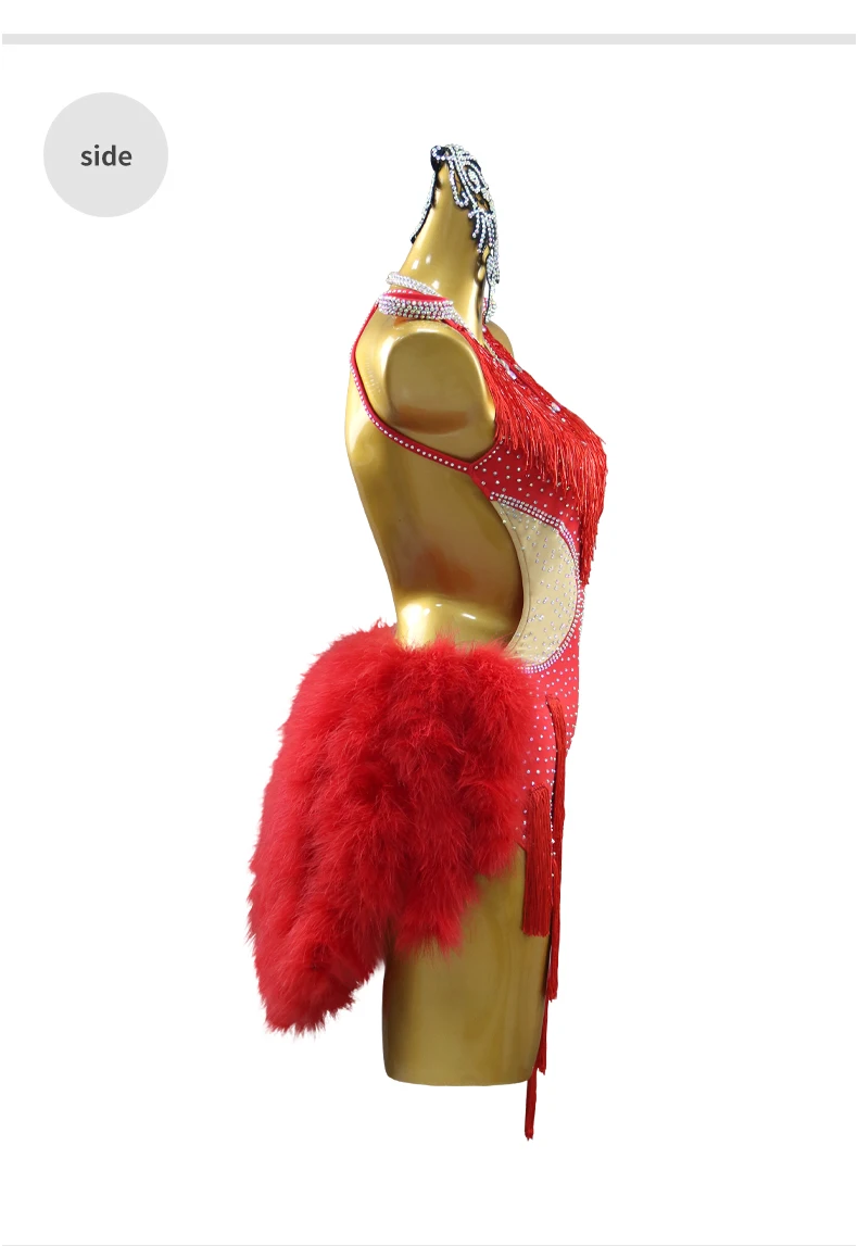 2026 Mädchen Sport-Tanzkostüm Latein-Federkleid Damenrock Party-Ballkleidung Samba Fransen-Kostüm Abschlussball-Tanzkleidung – Detail 9