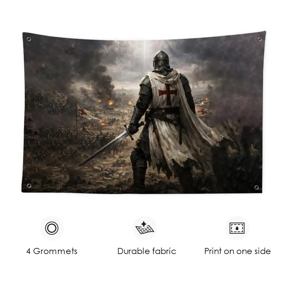 Knight Templar RETRO Flags 3x5 Ft Custom Banner For Garage Door Room Decor Wall Out Decoration With Metal Buckle