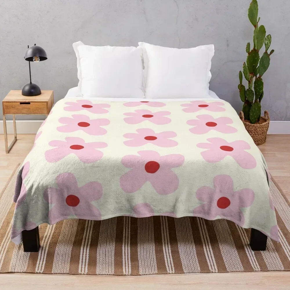 

red and pastel pink floral print Throw Blanket Outdoor Soft Blanket for Picnic Beach Camping