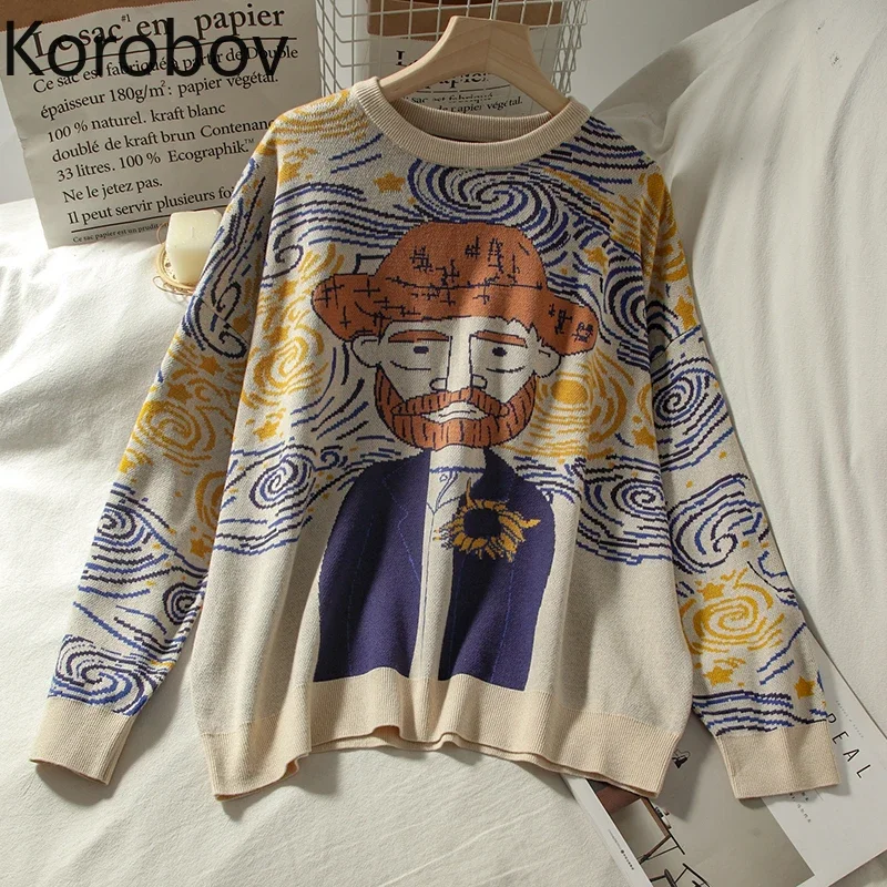 

Korobov Harajuku женские свитера с героями мультфильмов, винтажные женские пуловеры с круглым вырезом и длинными рукавами, осень 2022, новая шикарная уличная одежда Sueter Mujer