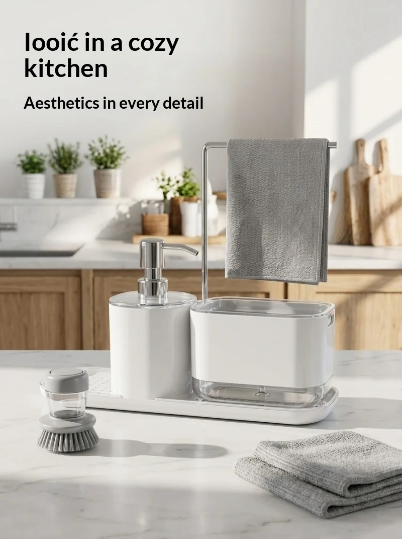 

3-in-1 Dishwashing Liquid Bottle Set, Detachable Plastic Dishwashing Liquid Dispenser, Kitchen Set
