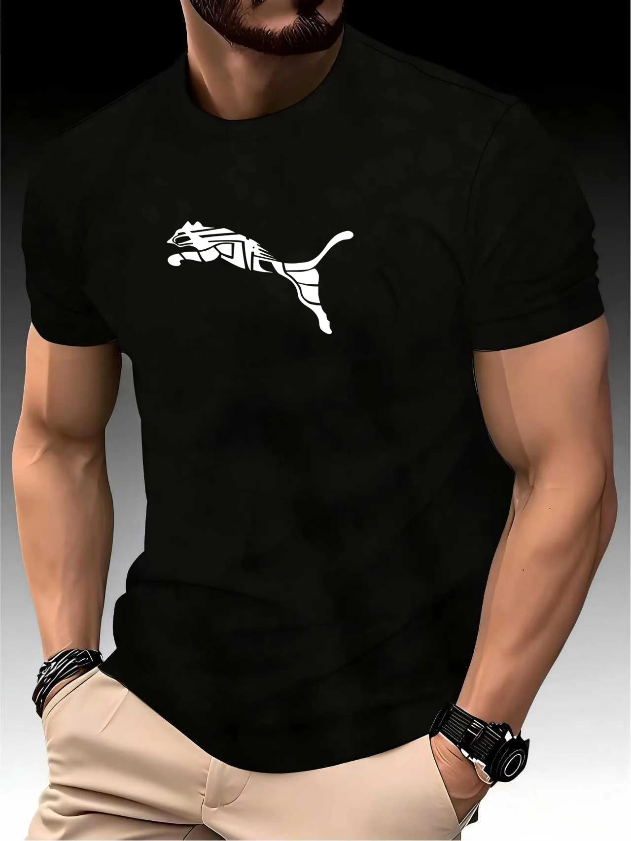 Neues Sommer-Luxus-Herren-T-Shirt mit Fuchs- und Leopardenmuster, Rundhalsausschnitt, Lässiger Trend, Y2K, Hochwertig, Fitness-Sport-T-Shirt