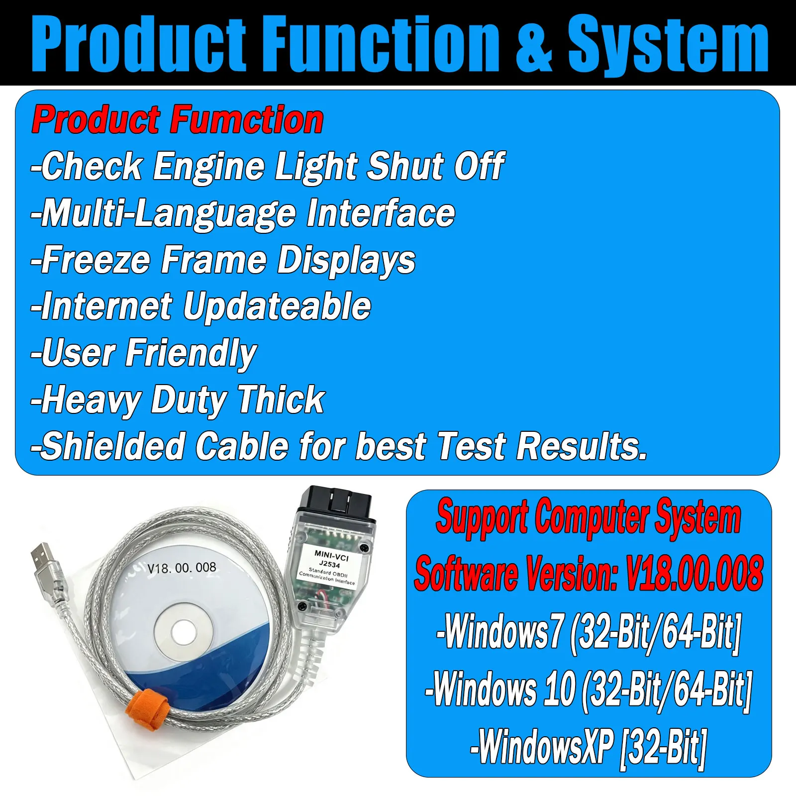 MINI-VCI J2534 OBD2 Scanner für Toyota/Lexus TIS Techstream Original FTDI FT232RL für Toyota 17-Pin 22-Pin OBDII Schnittstellen-Scanner – Detail 7