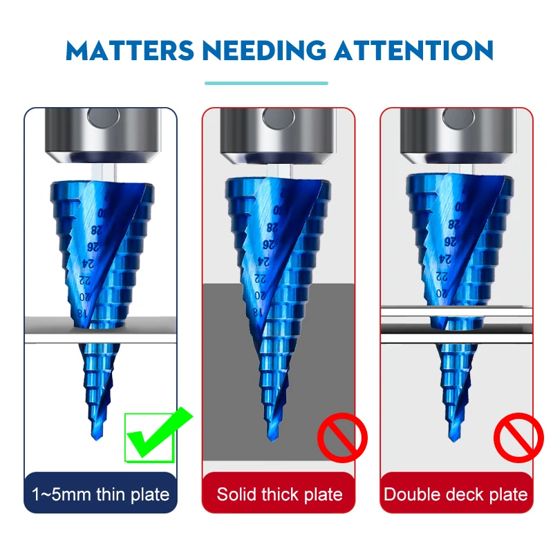 Imagem -04 - Broca Xcan-passo para Madeira e Metal Nano Azul Revestido Núcleo Hss Cortador de Buraco Broca Cone Ferramenta de Perfuração 312 4-12 420 a 32 1pc