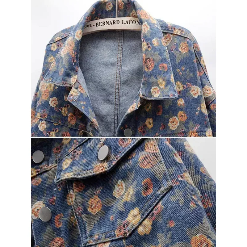 Retro-Modedesign-Sinn Nischendruck-Jeansjacke Damen Herbst und Winter neue lockere lässige Joker-Kurzjacke.