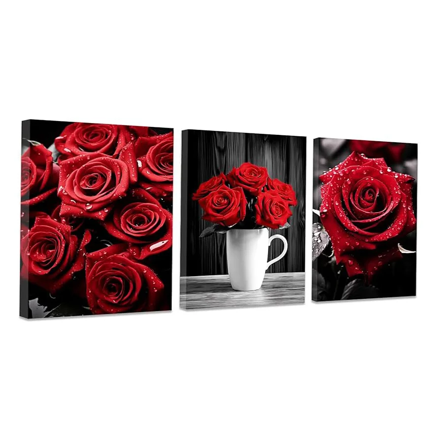 

Fullcang Red Rose Diy Diamond Art For Adults Painting Triptych Fresh Flower Vase Full Drill Mosaic Embroidery Picture 3Pcs/set