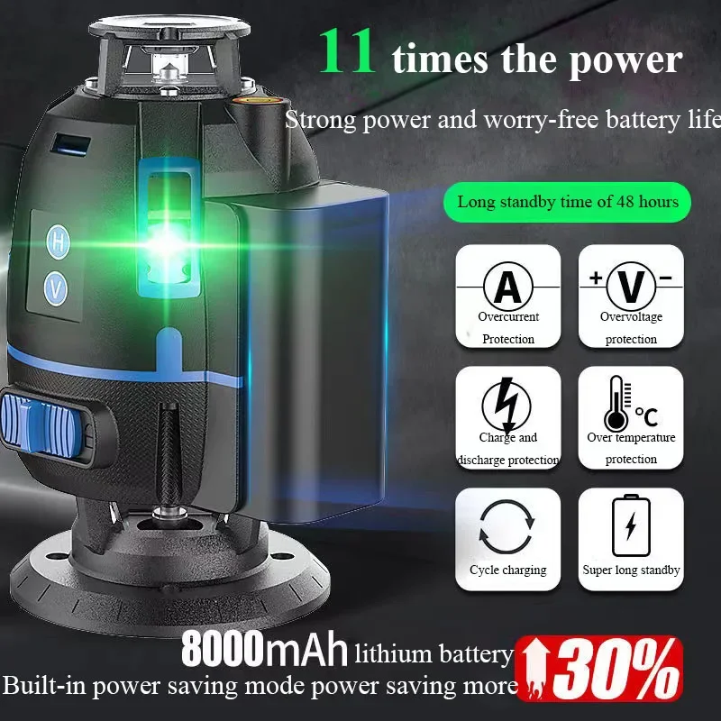 Outdoor 5/6/8/12 Line Cylinder Type 4D Green Light Level Auto Level 360 Horizontal and Vertical Cross Super Bright Laser Levels