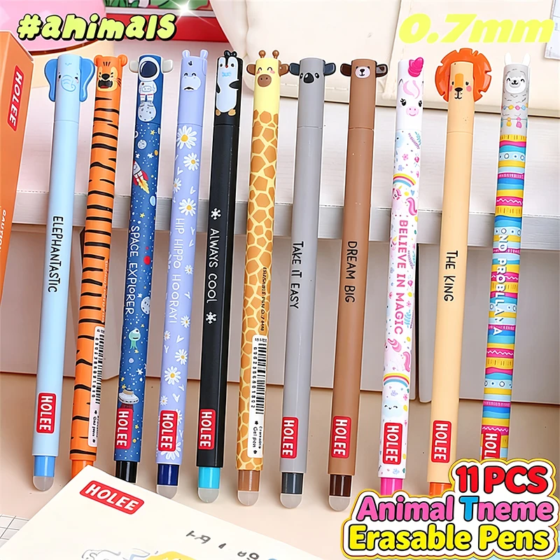 11Pcs 0.7mm Blue Animal Erasable Pen Refillable Ballpoint Pens, Suitable For Students Erasing Writing And Drawing Mistakes @@