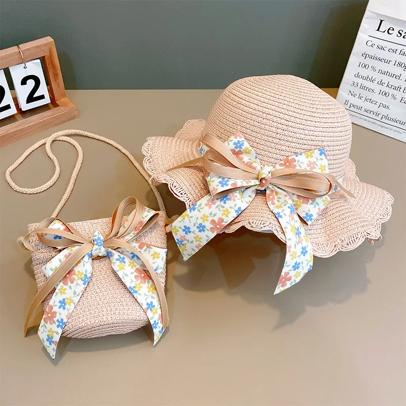 GIRL HAT summer  big brim bow breathable sun hat baby comfortable beach straw hat suit autumn children millinery
