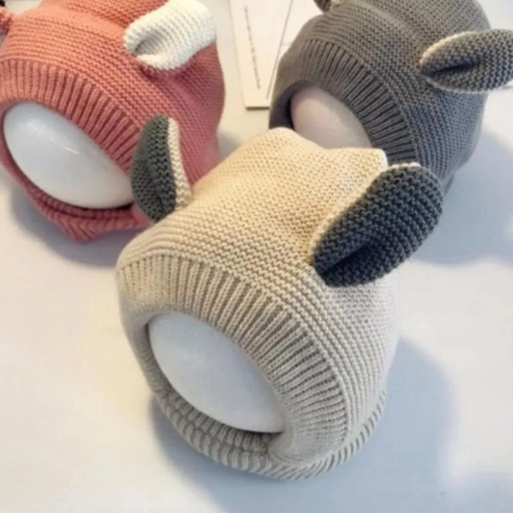 Gorro de pasamontañas de punto para bebé, gorro con bufanda de una pieza de dibujos animados, gorros de lana con protección para los oídos cálidos y gruesos para invierno