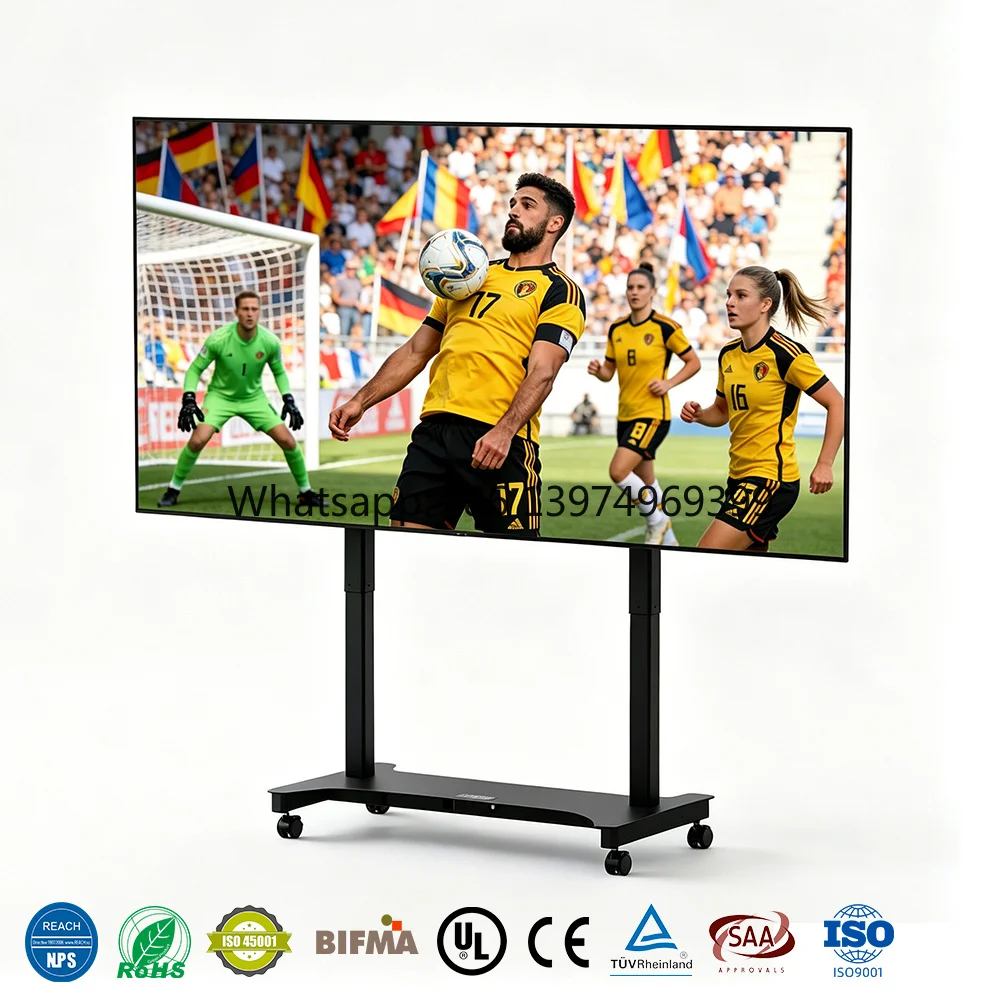 Dual Column Electric Height Adjustable TV Trolley Movable TV Stand for Conference Mobile TV Cart for 52-100 Inch Screens