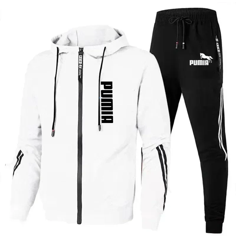 Men\'s autumn and winter sports long sleeved sportswear set, fashionable jacket and sweatpants, daily men\'s printed wool sweater