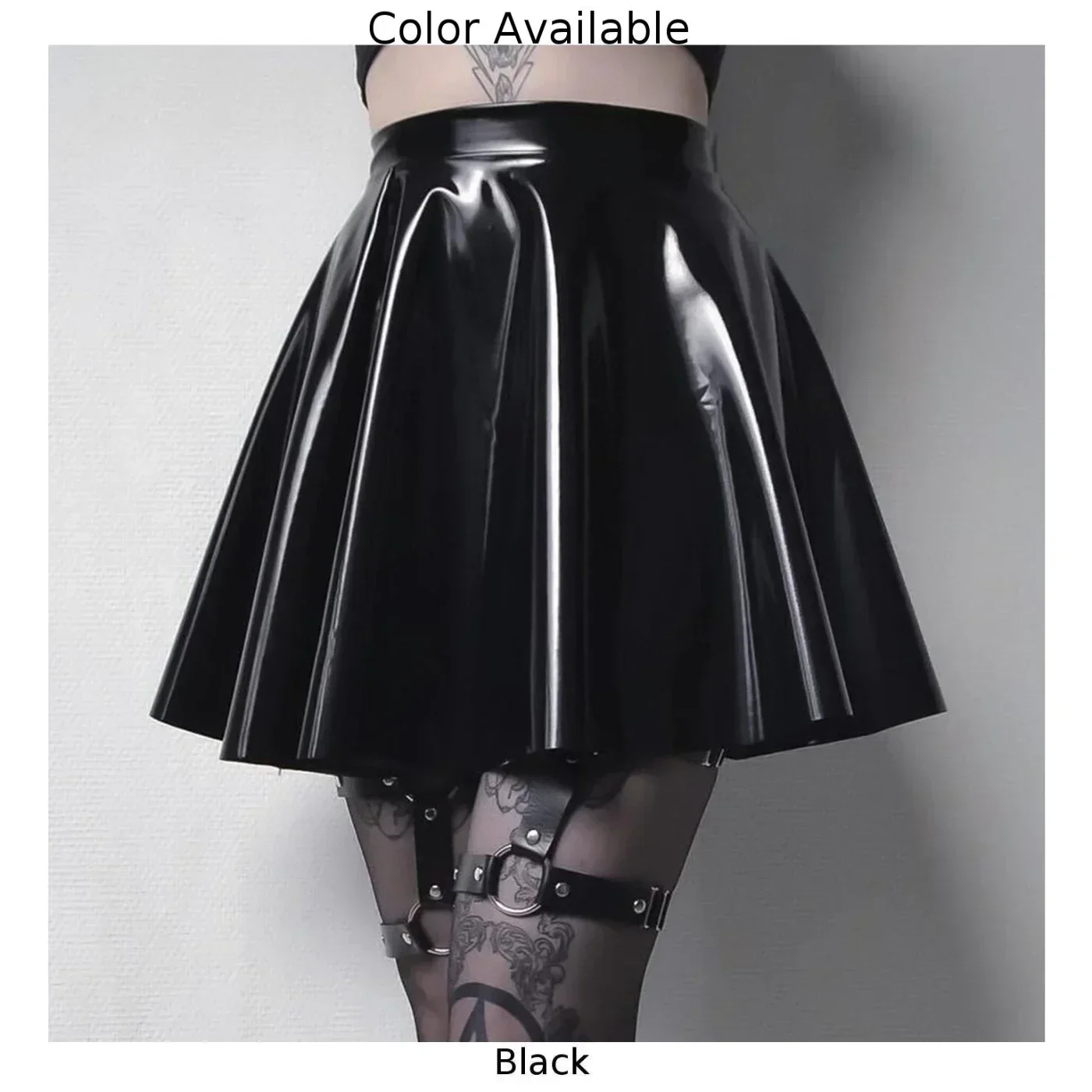 Dames Glanzende Pvc Lakleren Rok Sexy Natte Look Lederen Geplooide Rok Voor Bodycon Elastische Latex Mini Korte Rok