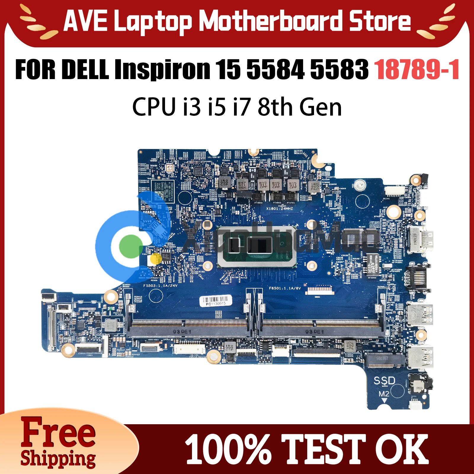 

Laptop Motherboard For Dell Inspiron 15 5583 5584 18789-1 0CXMX0 0F62D6 Computer Mainboard With i3 8145U i5 8265U i7 8565U CPU