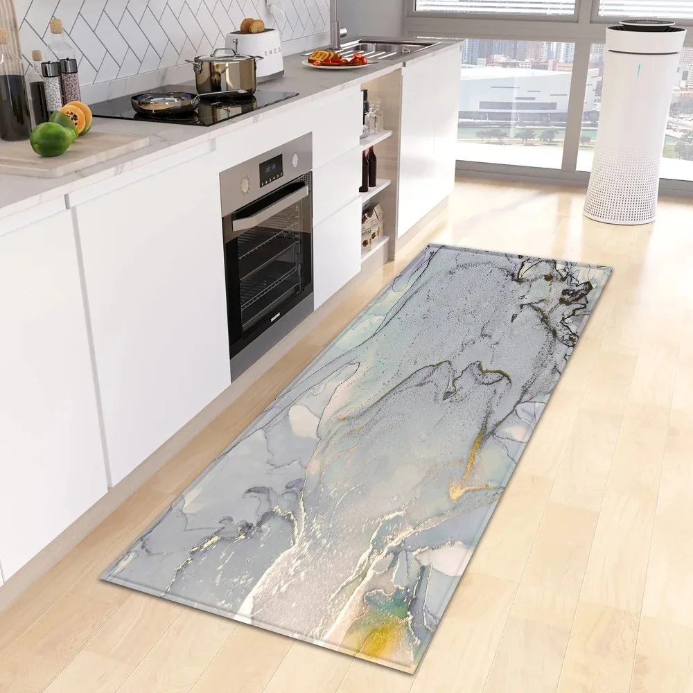 

Kitchen Mat Waterproof Pvc Carpet Non-slip Long Strip Leather Rug Oil-proof Home Decoration Marble Floor Mats Alfombra De Cocina