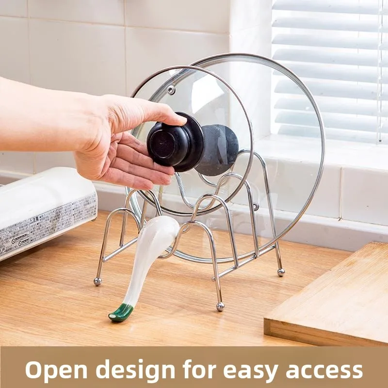 Stainless Steel Kitchen Cutting Board Rack Home Use Pot Lid Holder Sitting Style Storage Organizer for Kitchen Countertop