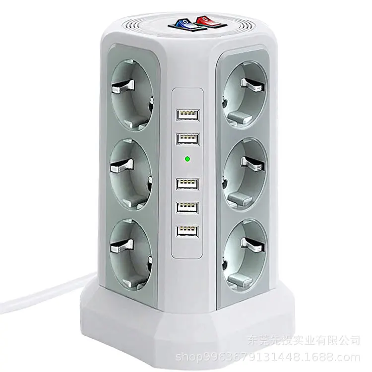 Multifunctional vertical European standard socket 3-layer 12-position socket with USB porous plug board