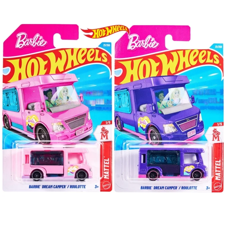 

In Stock Hot Wheels Barbie Dream Camper Alloy Diecast Toy Car Pink Purple Camper Van Kids Collectible Toy Car Model Gift