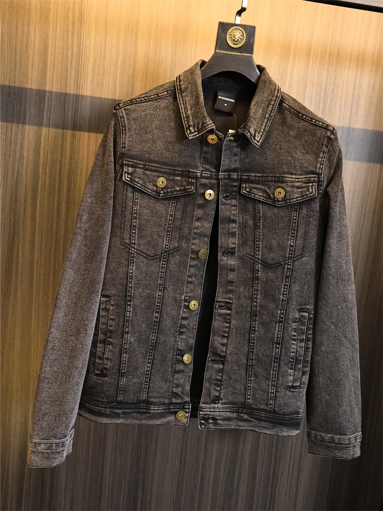 

Retro Heavyweight Denim Jaet for Men Autumn Season Casual Faion Urban Sle Long Sve Loose Fit Collar with ket