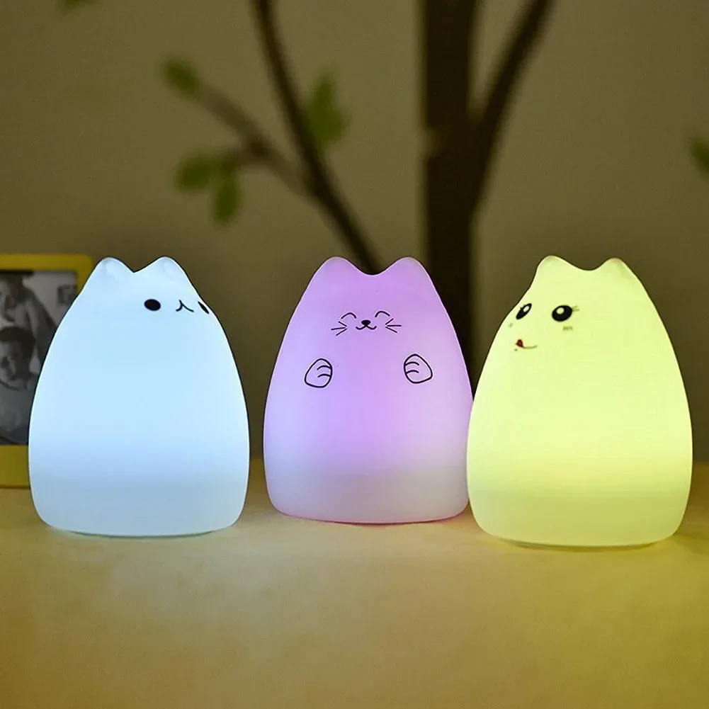 Multi-Color LED Animal Night Light Cute Cat Little Devil Silicone USB Rechargeable Lamp Children