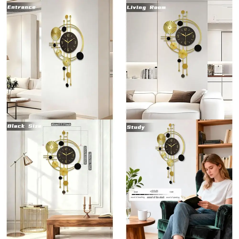 

Contemporary Silent 30 Wall Clock - Geometric Design for Home Decor in Living Room, Bedroom, Kitchen, and Entryway