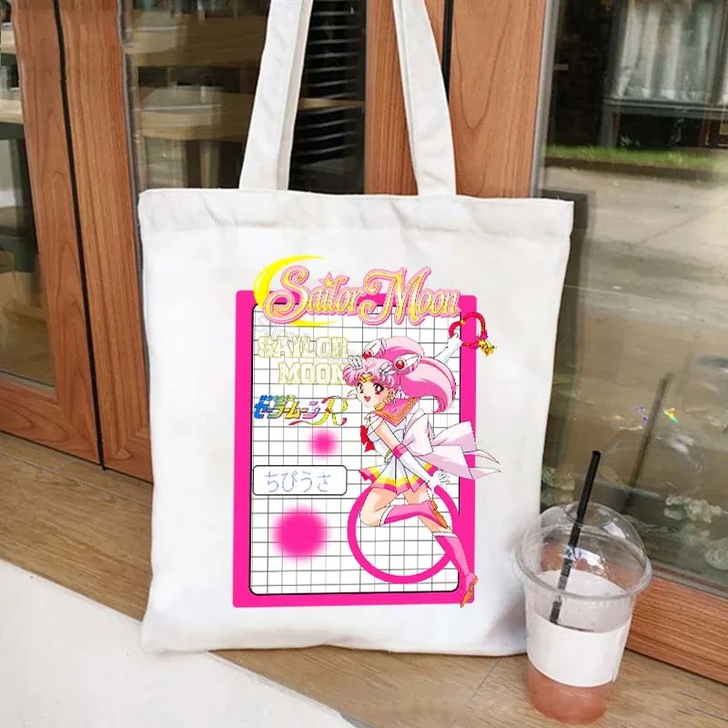 Sailor Moon Shoulder Bags for Women cute Harajuku Shopping Canvas Shopper Bag girl handbag Tote pouch Casual  Large Capacity