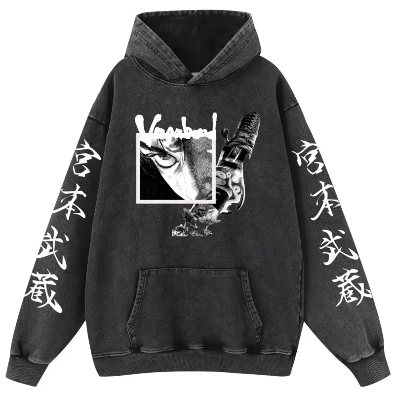 Japan Anime Vagabond Musashi Miyamoto Printed Hooded Men Manga Cotton Hoodies Casual Vintage Streetwear Harajuku Male Sweatshirt