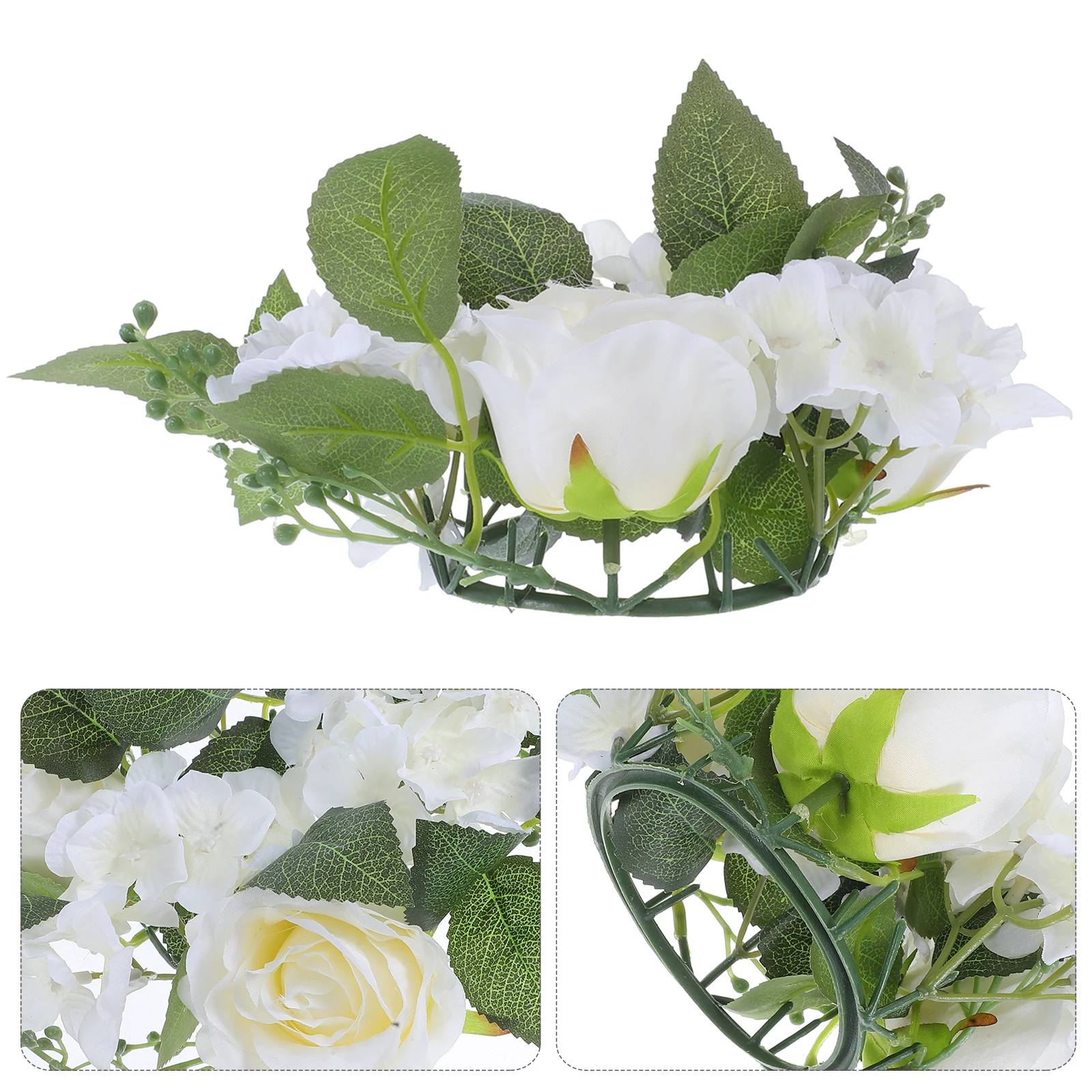 

4pcs Artificial Rose Wreath Garland Fake Flower Rings For Decorations Wedding Party Home Mantel Pillar Candles Reusable