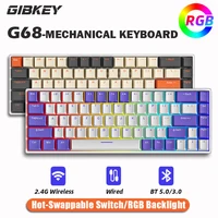 Teclado mecánico G68 para juegos, inalámbrico/Bluetooth, intercambiable en caliente, 65%, retroiluminado RGB personalizado para Gamer, tableta, ordenador