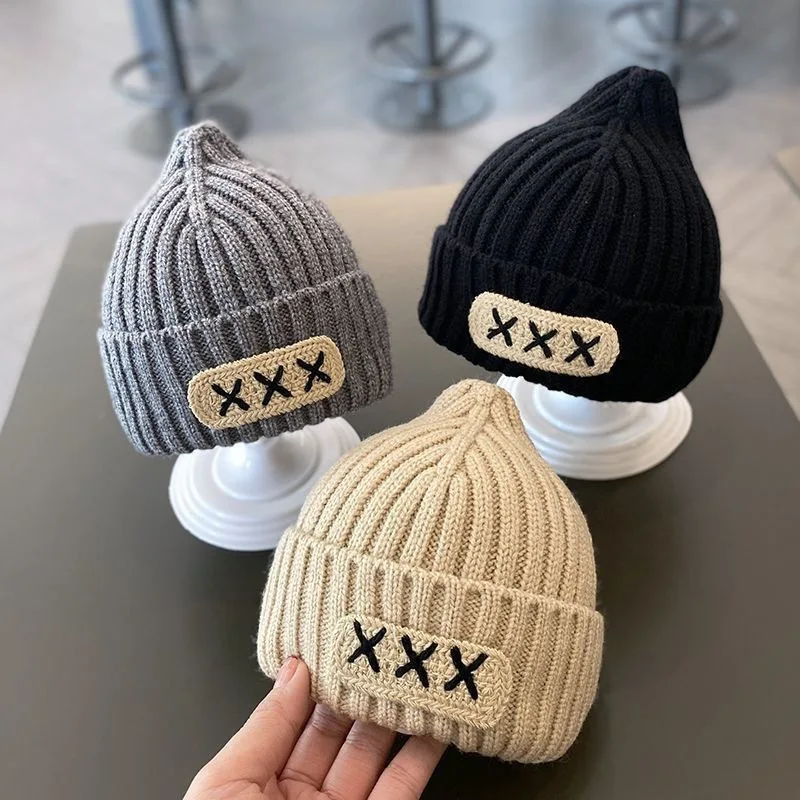 Korean Style Rolled Edge Slouchy Knit Hat Kids Soft Warm Winter Beanie Cap for Boys Girls Toddler Cold Weather Gift