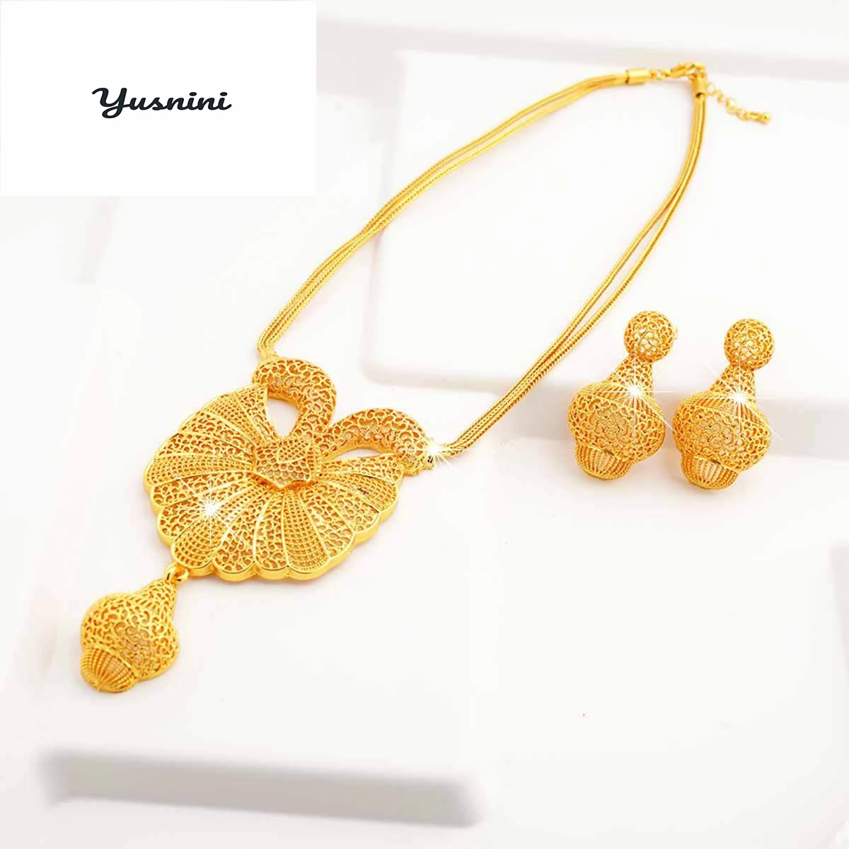 Fashion European American 24K Gold Plated Customized Necklace Earrings for Couples' Wedding Christmas Gift Jewelry DD10932