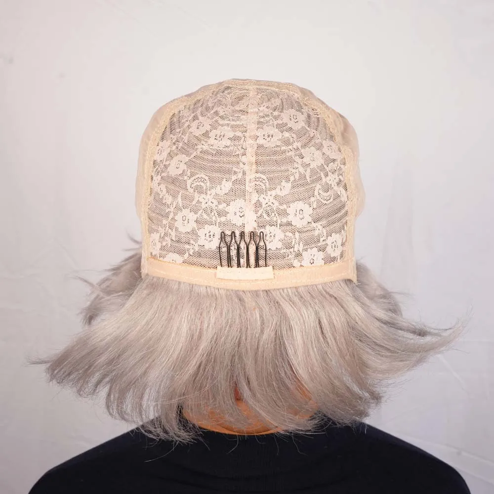 짧은 인모 가발 앞머리 포함 은회색 스트레이트 픽시컷 가발 여성용 레미 인모 기계 제작 가발 일상용