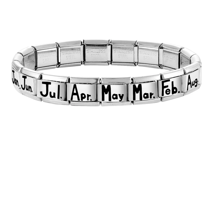 أزياء النقش بالليزر من يناير إلى ديسمبر من الاثنين إلى الأحد وصلات سحر إيطالية تناسب سوار من الفولاذ المقاوم للصدأ مقاس 9 مم يمكنك صنعها بنفسك #5