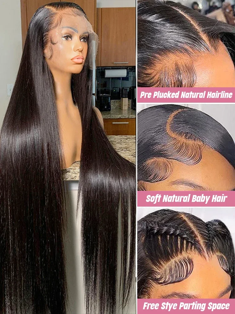 30 40 Inch Straight Lace Front Wig Brazilian 13x4 Lace Frontal Human Hair Wig For Black Women 13x6 Hd Transparent Lace Front Wig