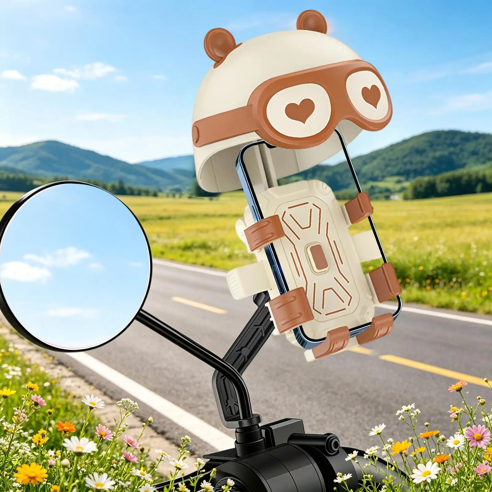 

Bike Phone Mount 360 Degree Rotation Shock Absorption Motorcycle Phone Holder With Mini Helmet For Navigation Video Recording