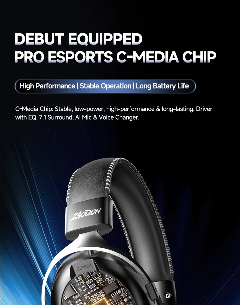 Neuer kabelloser Gaming-Kopfhörer, Bluetooth 6.0, 53-mm-Titan-Treiber, 7.1 Virtual Surround Sound, 15 ms Zero-Latency, für PC/PS5/Mobile – Detail 10